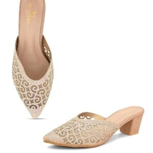 Fancy Golden Block Heel sandal for Women